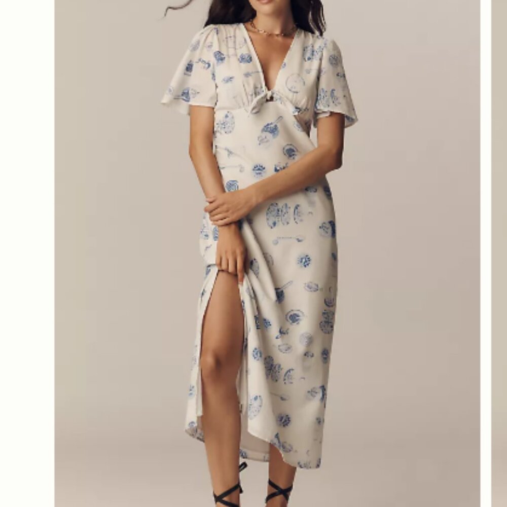 Lisa Says Gah Jess Cotton Flutter-Sleeve Midi Dress - Caviar Dreams Blue Multi